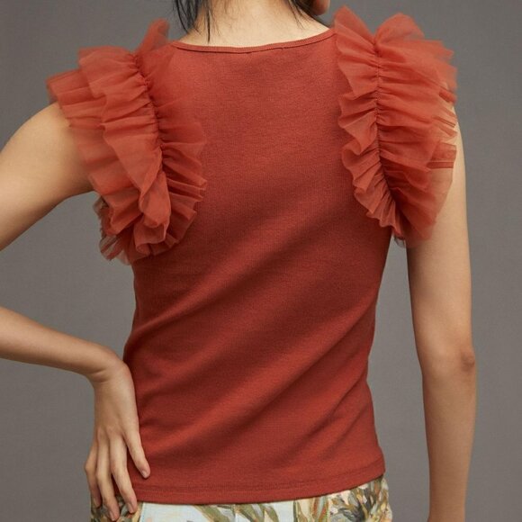 Bailey 44 Top Sleeveless Tulle XL NWT Sleeves Ruffle Ribbed Stretch Knit Orange - Picture 7 of 8